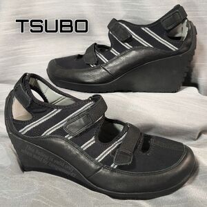 Tsubo Womens Black and Gray Wedge Mary Jane Shoes